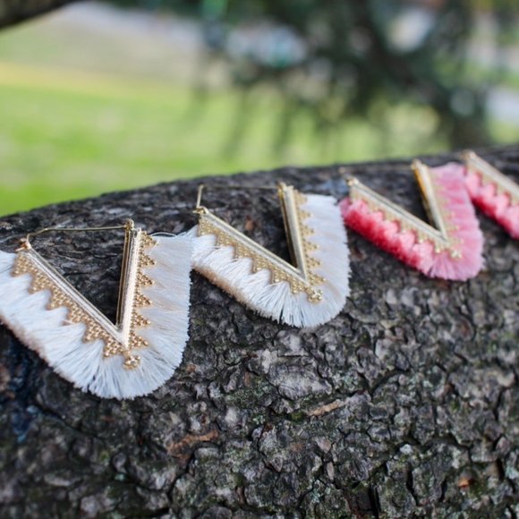 Anthropologie Fringe Tassels Hoop Earrings - Picture 12 of 14